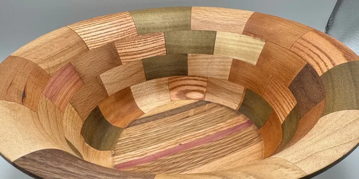 Segmented Wood Bowl — Maple, Oak, Walnut & Poplar