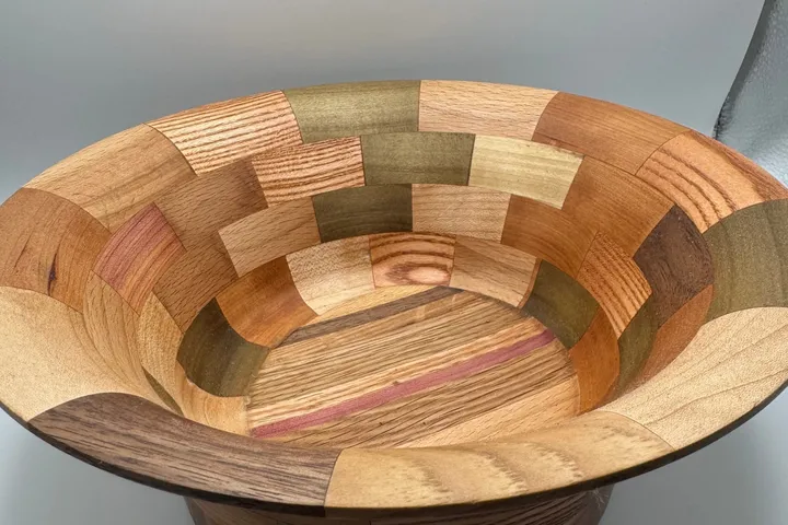 Segmented Wood Bowl — Maple, Oak, Walnut & Poplar