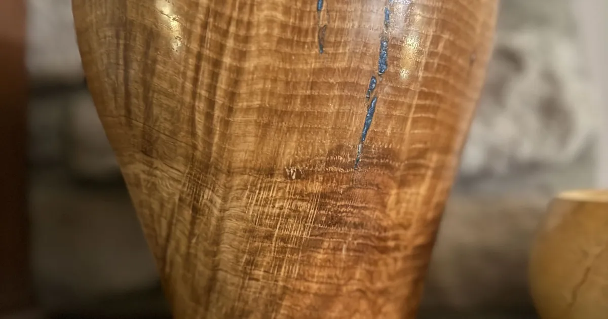 White Oak Burl Vase — Waterlox Finish & Blue Resin Detail