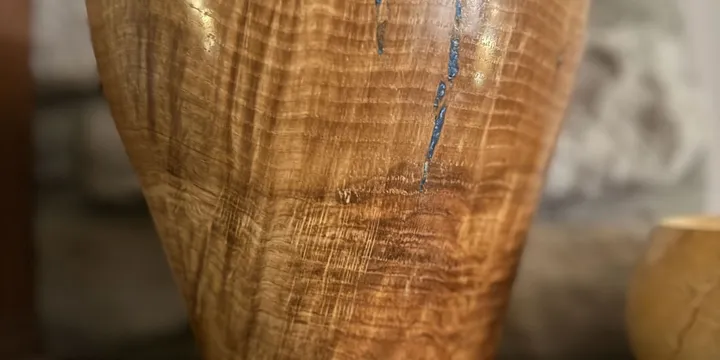 White Oak Burl Vase — Waterlox Finish & Blue Resin Detail