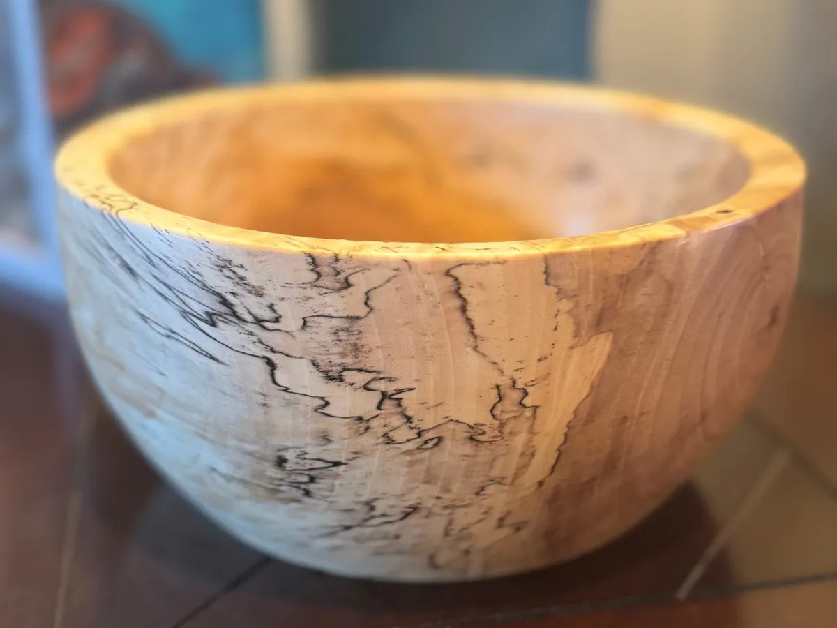 Close view of spalted maple figure and natural oil finish