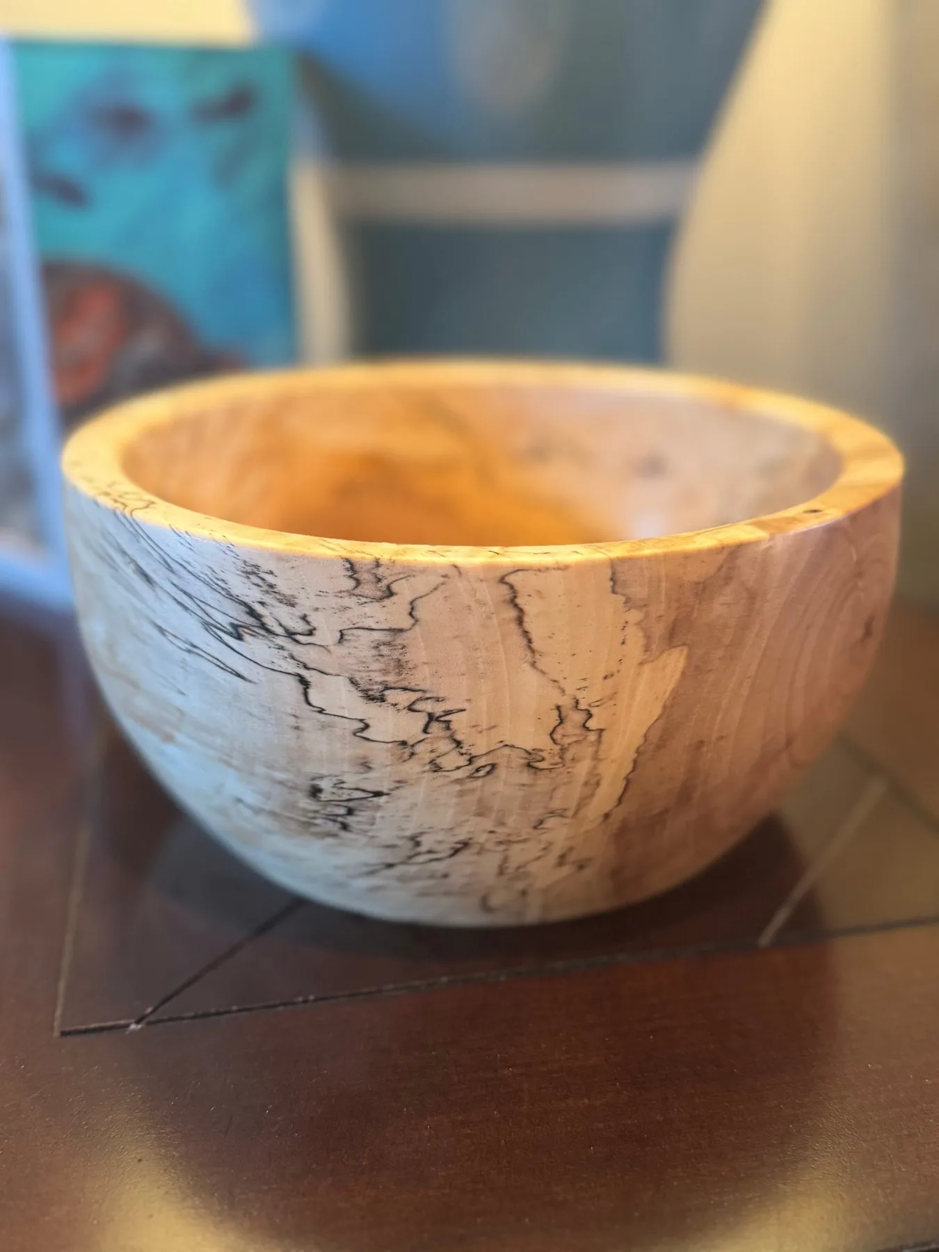 Close view of spalted maple figure and natural oil finish