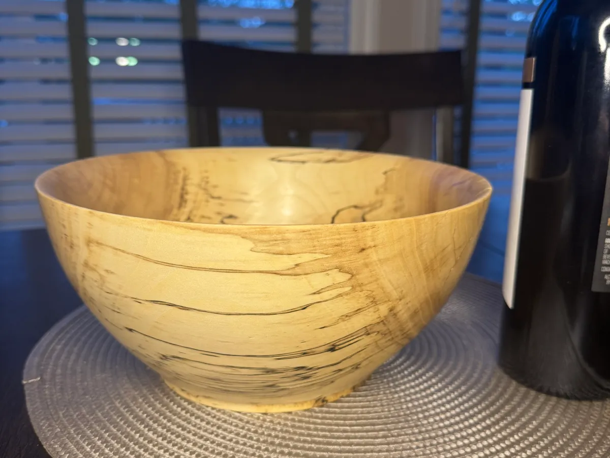 Spalted maple bowl — side profile showing zone line coverage