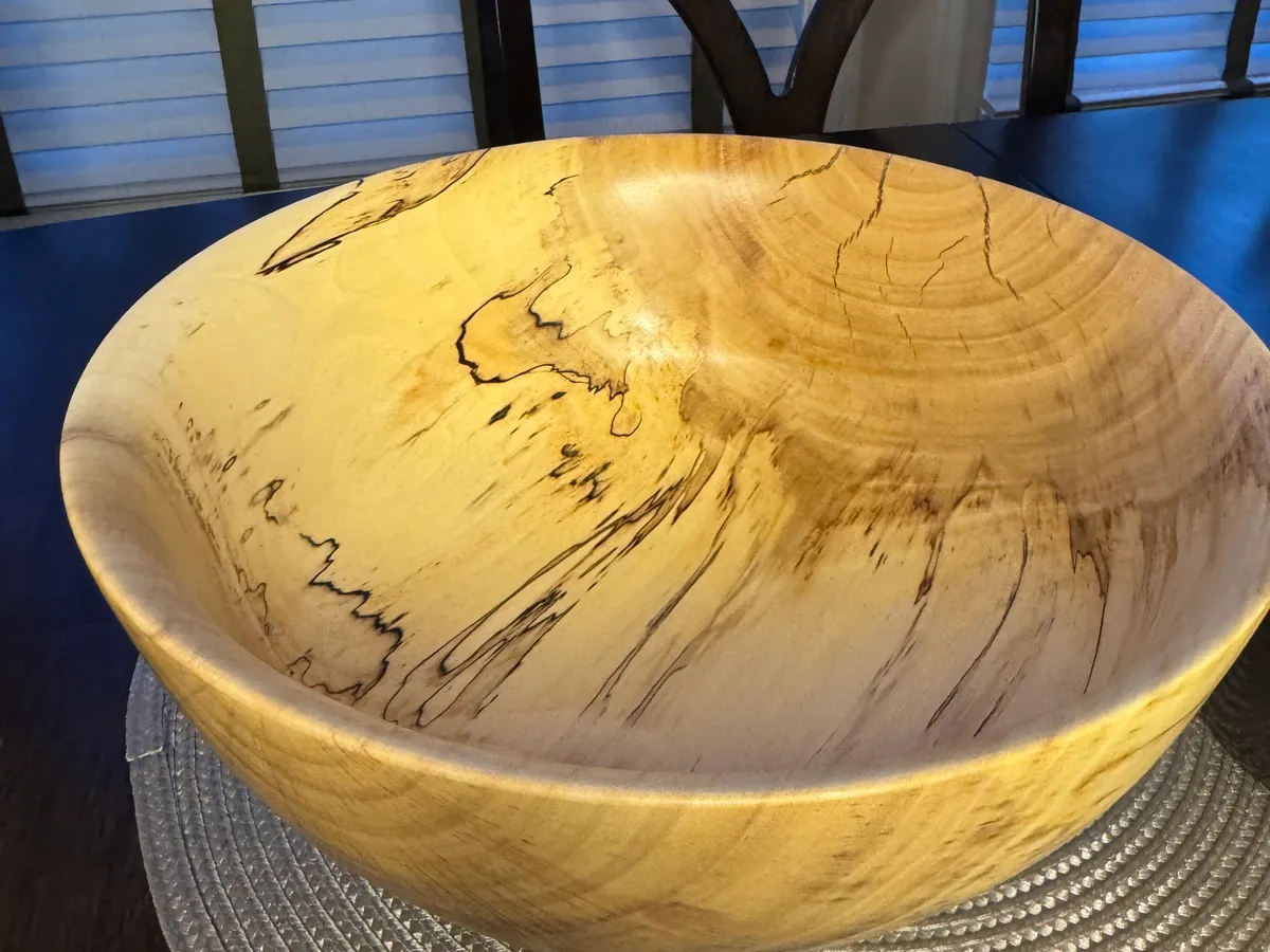 Spalted maple bowl — top view showing zone line pattern