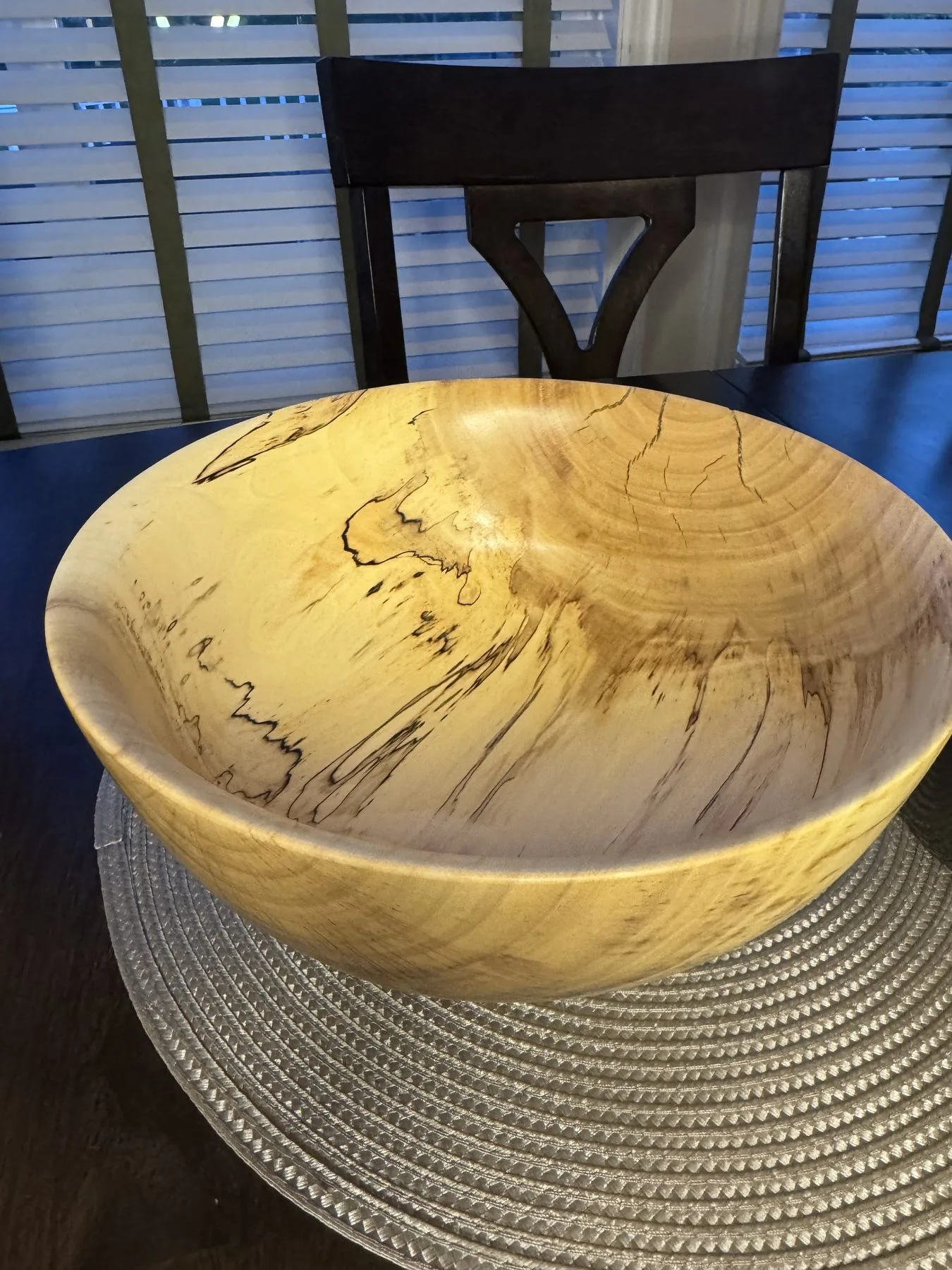 Spalted maple bowl — top view showing zone line pattern