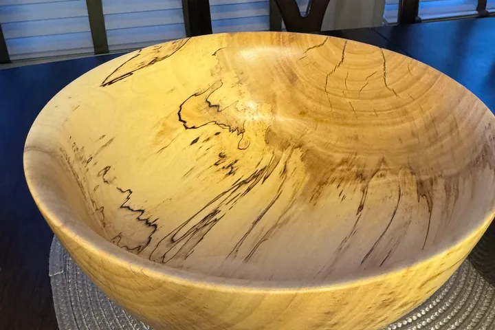 Spalted Maple Bowl — Dramatic Zone Lines, Natural Finish