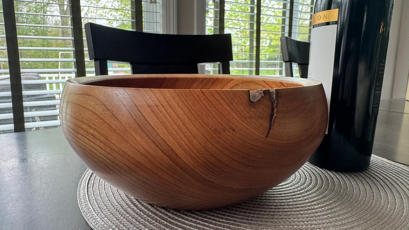 Cherry Wood Bowl — Natural Check, Warm Grain, Dining Table Ready