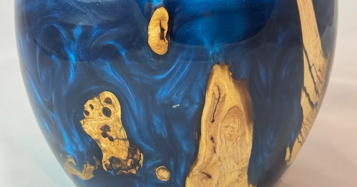 Spalted Apple & Electric Blue Resin Bowl — My First Resin Piece