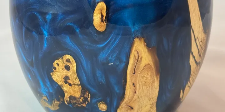 Spalted Apple & Electric Blue Resin Bowl — My First Resin Piece