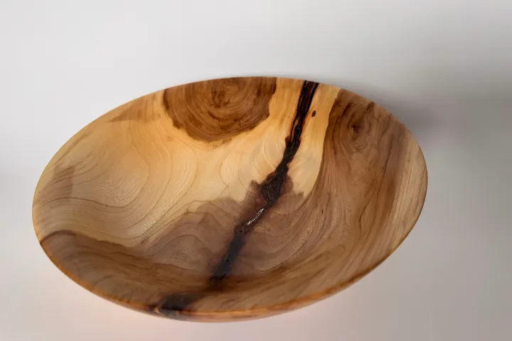 Apple Wood Bowl — Bark Inclusion, Stabilized Natural Character