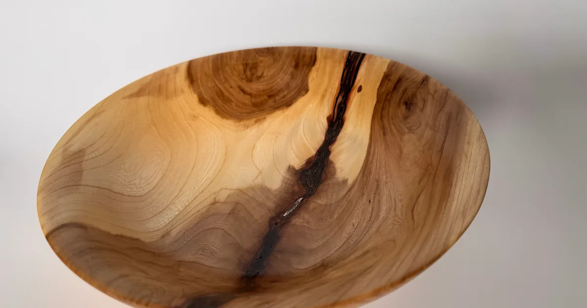 Apple Wood Bowl — Bark Inclusion, Stabilized Natural Character