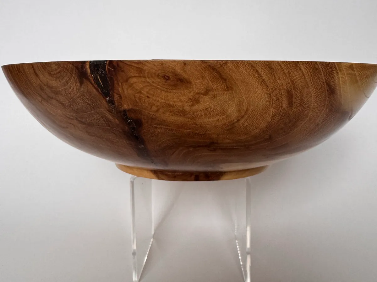 Interior view of apple wood bowl finished with polymerized tung oil