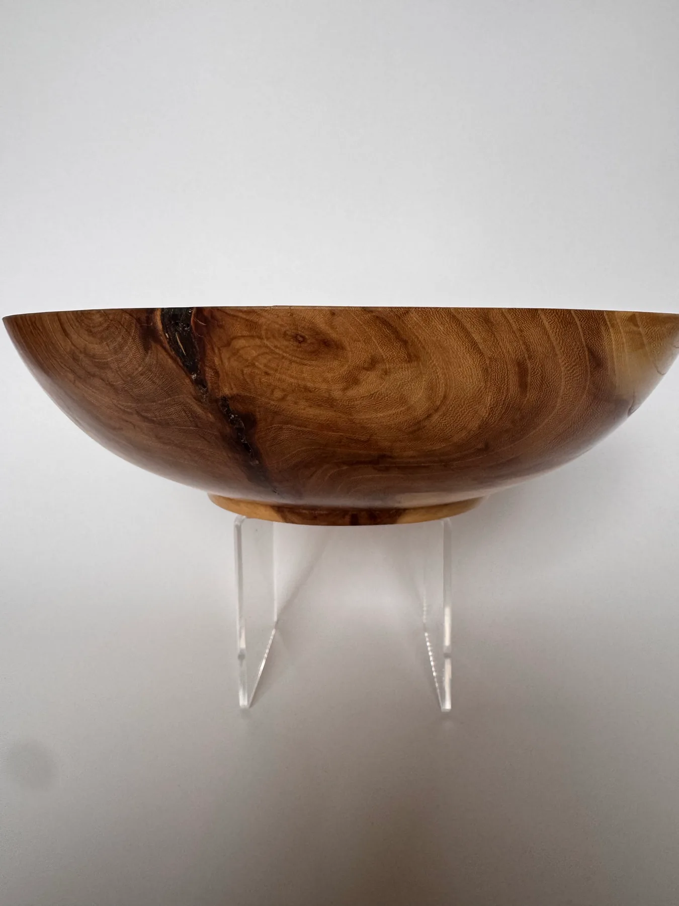 Interior view of apple wood bowl finished with polymerized tung oil