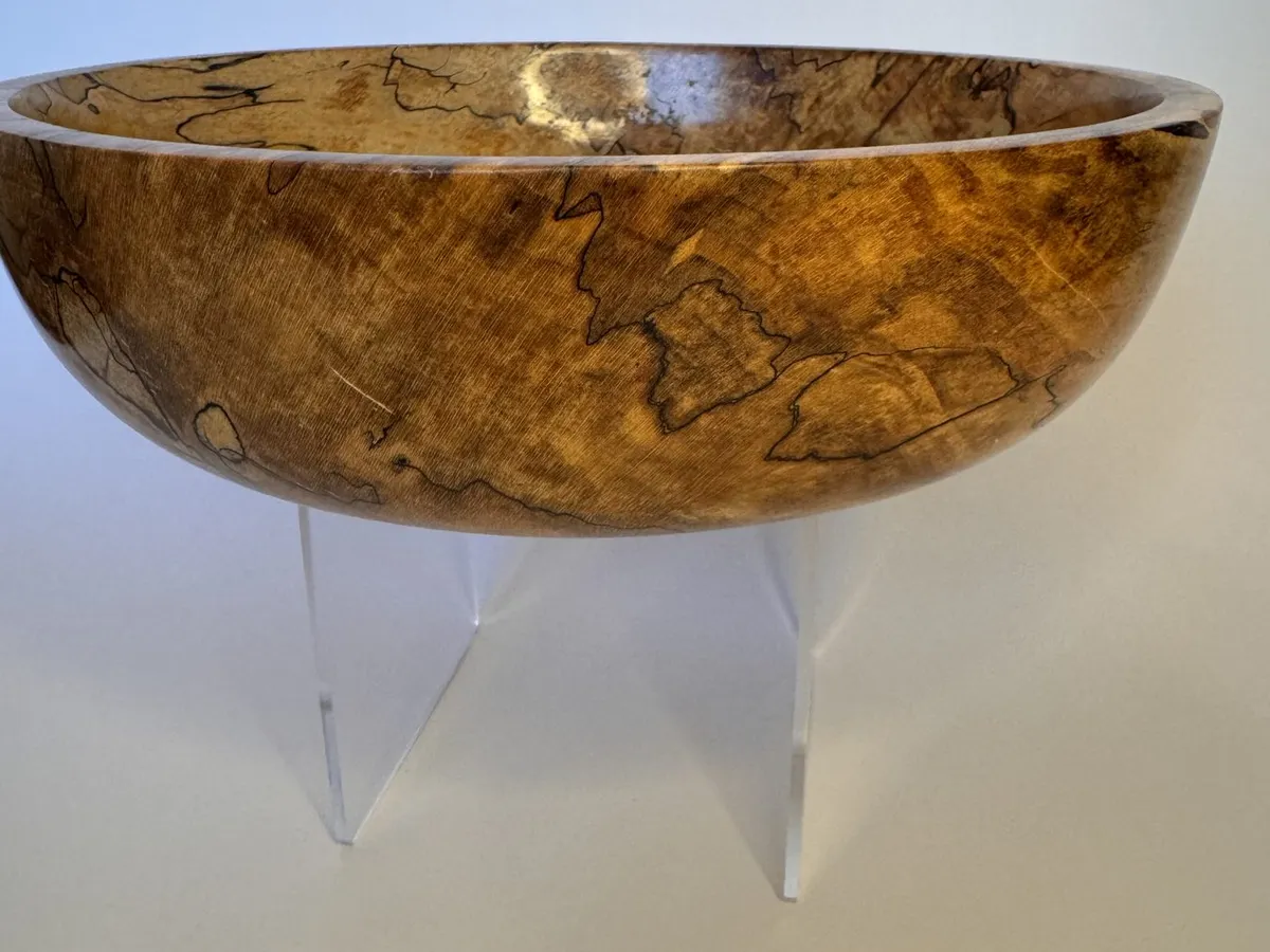 Spalted maple bowl side view showing dark natural figure around the outer wall