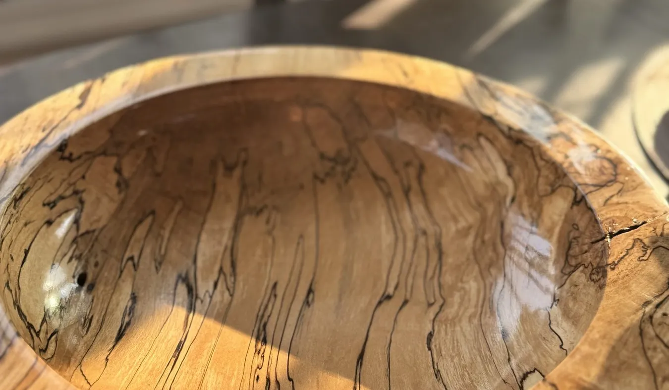 14-Inch Spalted Maple Wide-Rim Bowl — Bold Fungal Zone Lines & Natural Figure
