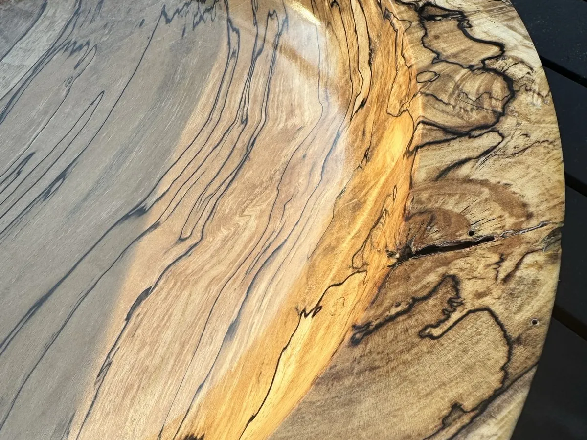 Close-up of the wide flat rim showing intricate ink-like fungal zone lines